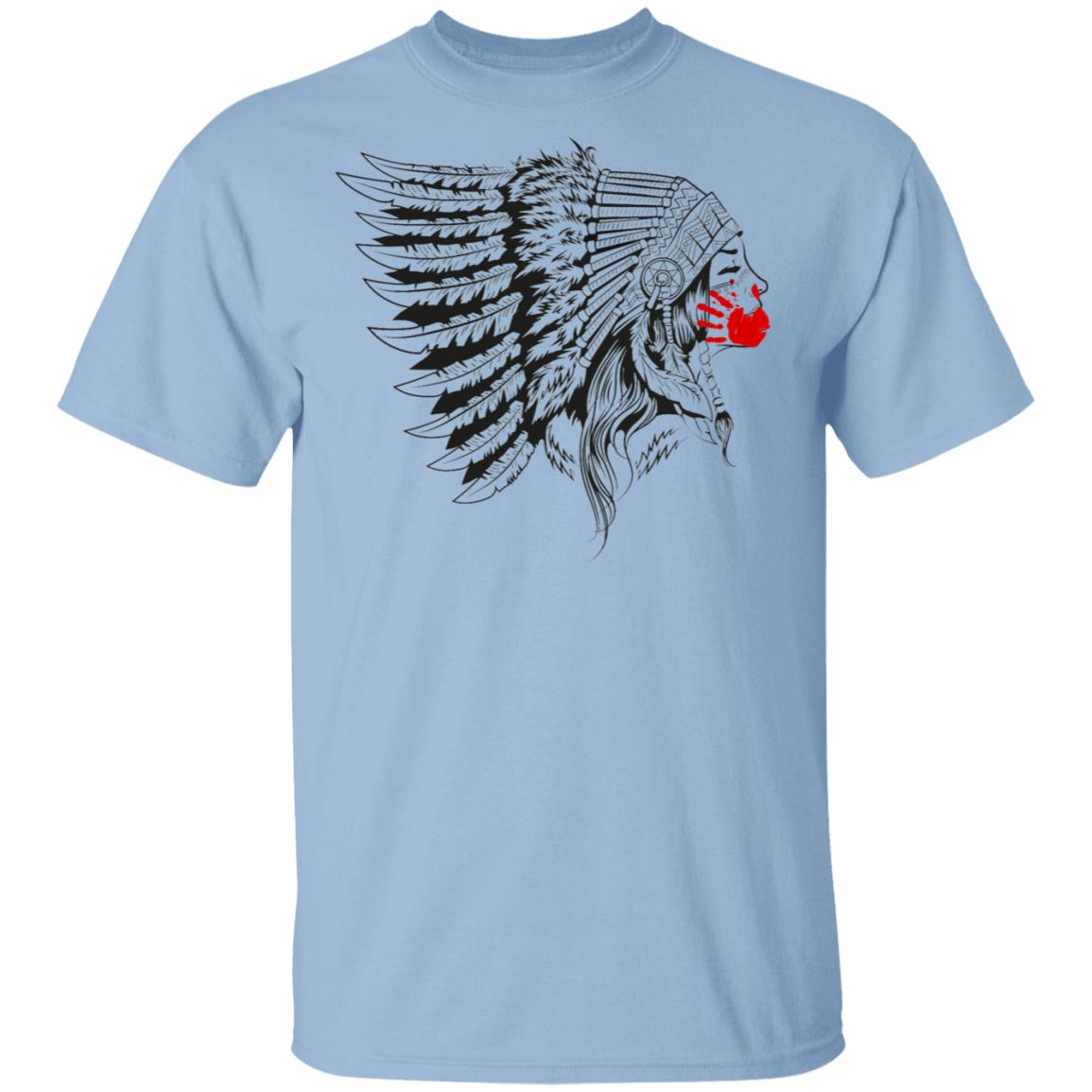 Native American Red Hand Shirt - MMIW Shirt - Tribal Shirt - Feather Shirt - Indigenous Shirt - Cherokee Shirt, Light Blue, Unisex T-Shirt