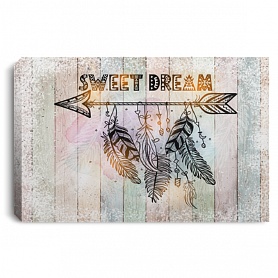 Sweet Dreams Boho Gallery Wrapped Framed Canvas Prints - Unframed Poster - Feather Wall Art - Arrow Wall Art, White, 0.75'' Framed Canvas
