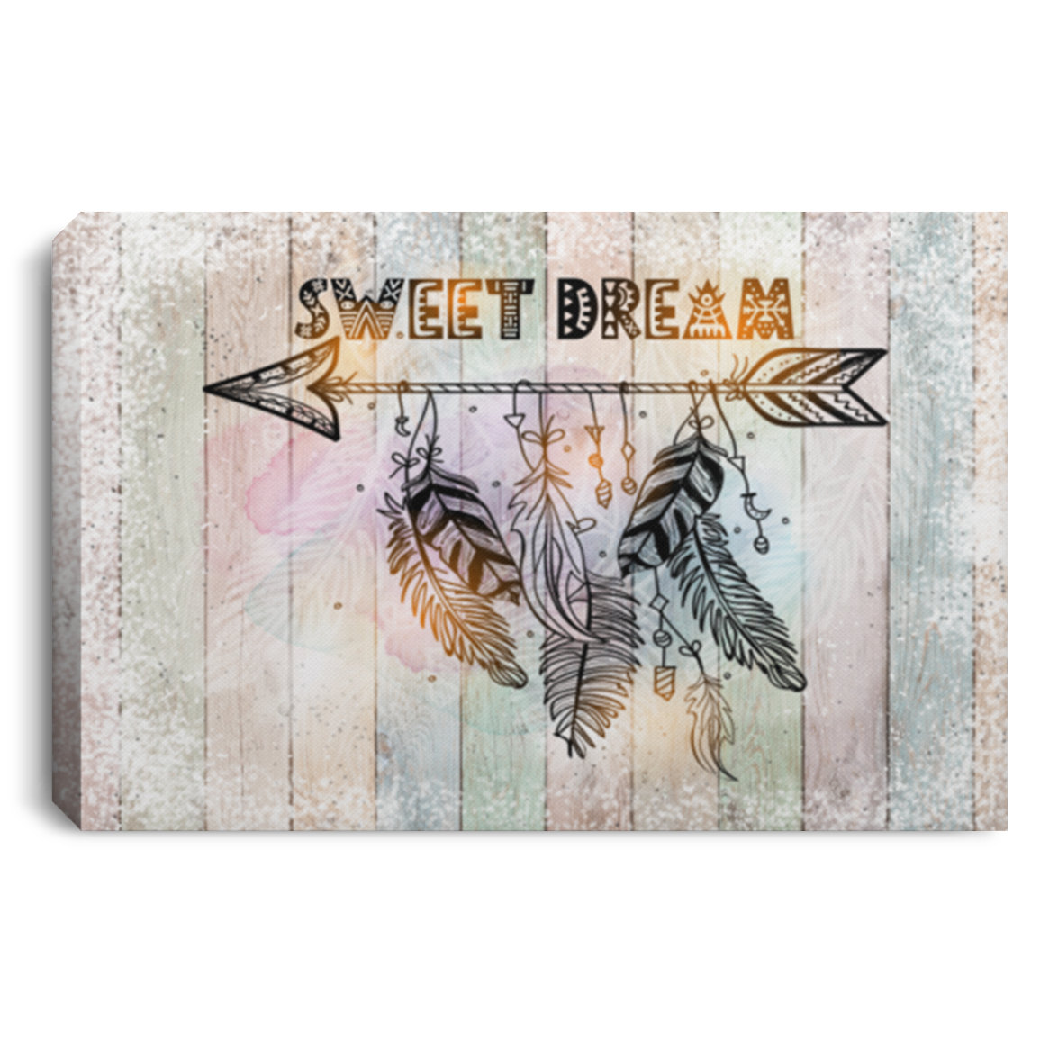 Sweet Dreams Boho Gallery Wrapped Framed Canvas Prints - Unframed Poster - Feather Wall Art - Arrow Wall Art, White, 0.75'' Framed Canvas