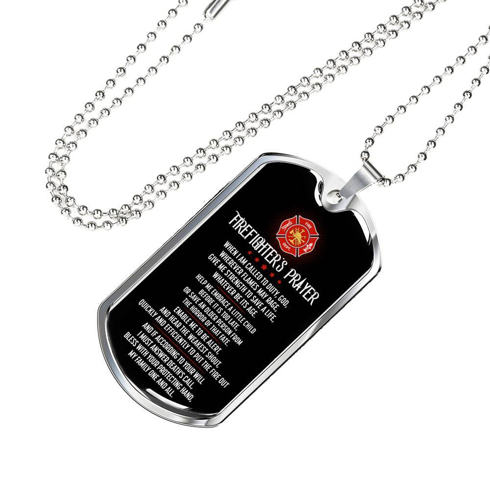 FIREFIGHTER'S PRAYER When I Am Called to Duty God Wherever Flames May Rage Dog Tag Pendant Necklace - Dog Tag (Silver)