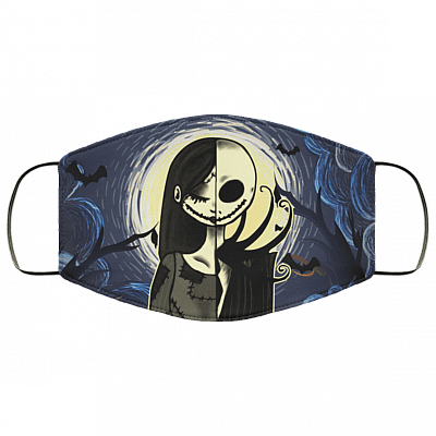 Jack Skellington And Sally Funny Halloween Washable Reusable Custom - Printed Cloth Face Mask Cover, White, Cloth Face Cover