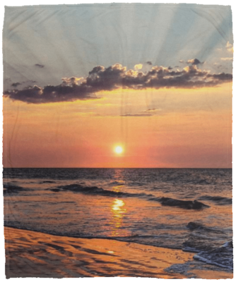 Sunrise Summer Beach Lover Fleece Blanket - Mink Sherpa Blanket - Woven Blanket, White, Cozy Plush Fleece Blanket - 50x60