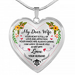 Husband to My Dear Wife Your Heart Is Full of Love and Affection Heart Pendant Necklace - Heart Luxury Necklace (Silver)