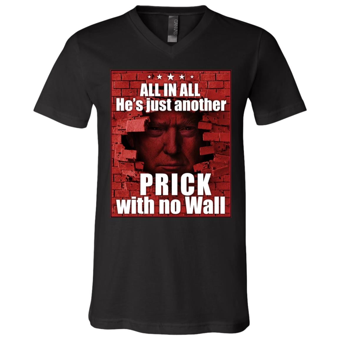 All in All He's Just Another Prick with No Wall Trump T-Shirt, Black, V-Neck T-Shirt All in All He's Just Another Prick with No Wall Trump T-Shirt, Black, V-Neck T-Shirt