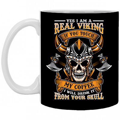 Yes I Am a Real Viking If You Touch My Ceramic Coffee Mug - Beer Stein - Water Bottle - Color Changing Mug, Black, 11 oz. White Mug