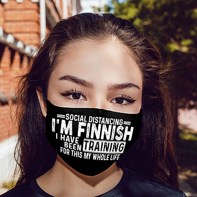 Alternative view of Social Distancing I'm Finnish I've Been Training for This My Whole Life Washable Reusable Custom - Printed Cloth Face Mask Cover