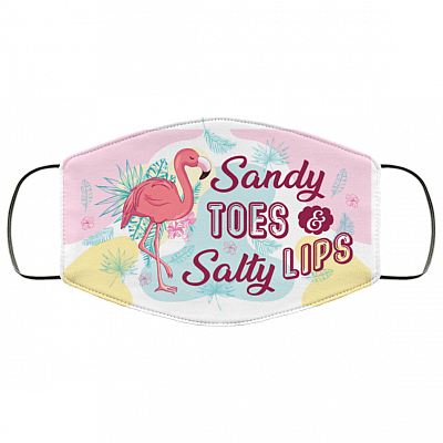 Flamingo Sandy Toes and Salty Lips Washable Reusable Custom Printed Cloth Face Mask Cover, White, Cloth Face Cover