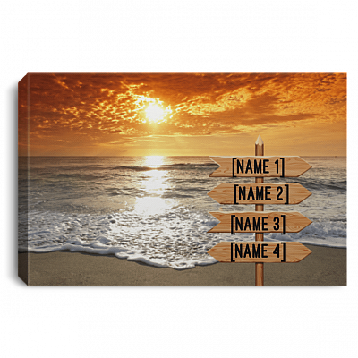 Personalized Family Name Beach Sunset Gallery Wrapped Framed Canvas Prints-Unframed Poster, White, 0.75'' Framed Canvas