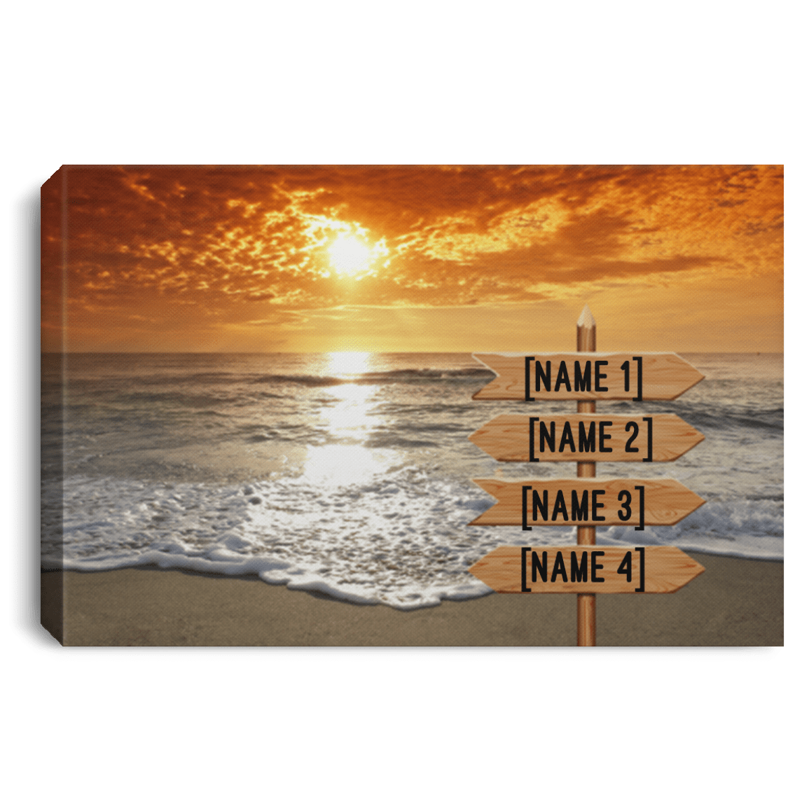 Personalized Family Name Beach Sunset Gallery Wrapped Framed Canvas Prints-Unframed Poster, White, 0.75'' Framed Canvas
