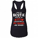 I Love My Bestie with All My Boobs Couple Cotton Tank Top Tee - Ladies Racerback Tank, Black, Ladies Racerback Tank