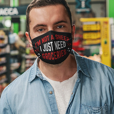 Alternative view of I'm Not a Sheep I Just Need Groceries Washable Reusable Custom - Printed Cloth Face Mask Cover