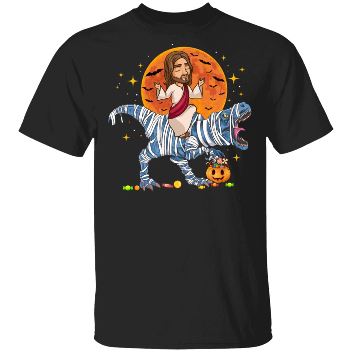 Jesus Riding Dinosaur Halloween Funny T-Shirt - Love Jesus And Dinosaur Shirt, Black, Unisex T-Shirt