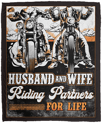 Husband and Wife Riding Partners for Life Fleece Blanket - Premium Sherpa Blanket - Woven Blanket, White, Cozy Plush Fleece Blanket - 50x60