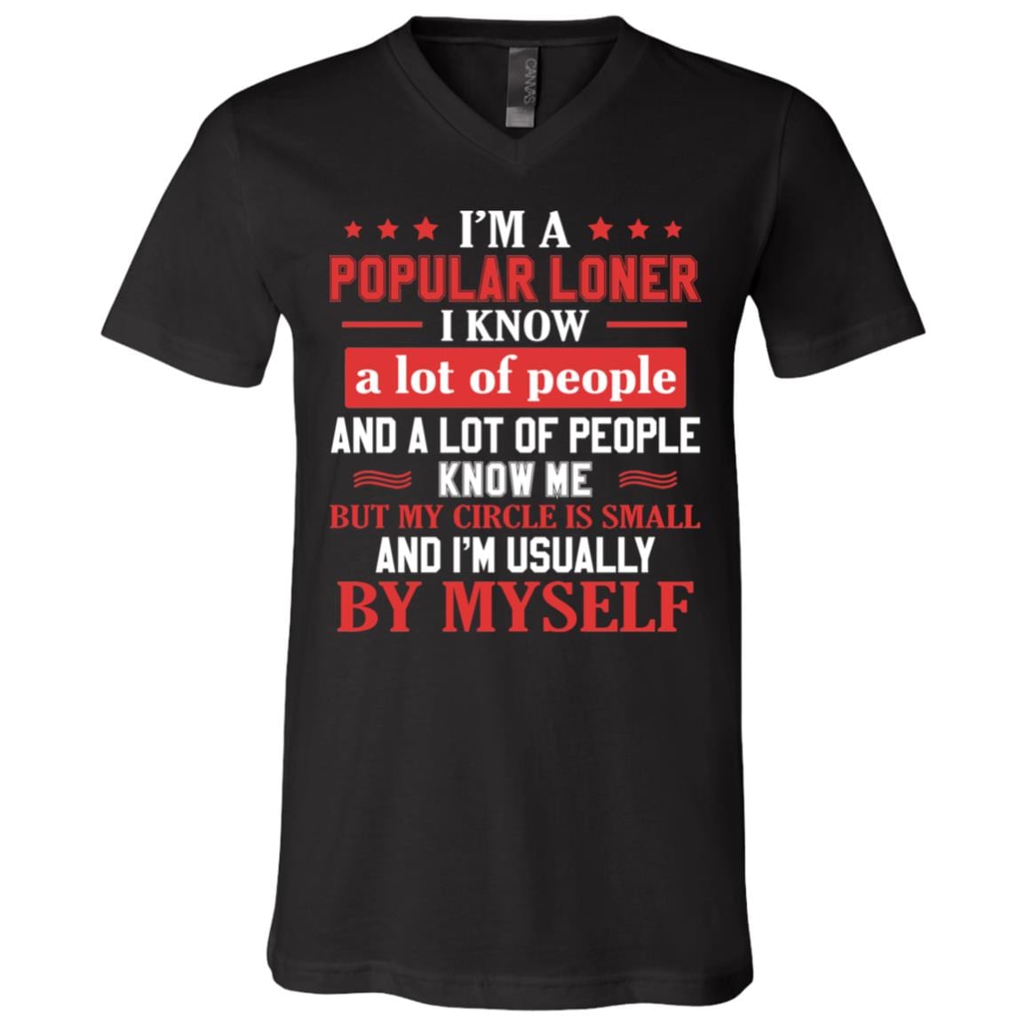 I'm A Popular Loner I Know A Lot Of People And A Lot Of People Know Me T-Shirt - V-Neck Shirt, Black, V-Neck T-Shirt