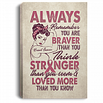 Always Remember You Are Braver Wrapped Framed Canvas Print -Unframed Poster -Breast Cancer Awareness Wall Art, White, 0.75'' Framed Canvas