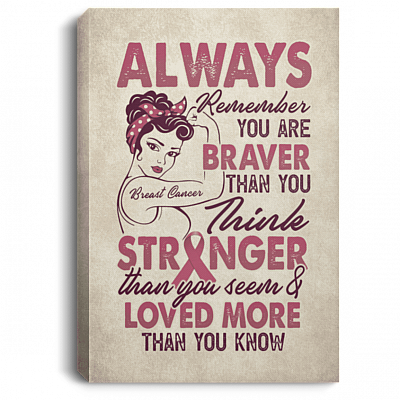 Always Remember You Are Braver Wrapped Framed Canvas Print -Unframed Poster -Breast Cancer Awareness Wall Art, White, 0.75'' Framed Canvas