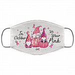 In October We Wear Pink Pumpkin Washable Reusable Custom Printed Cloth Face Mask Cover, White, Cloth Face Cover
