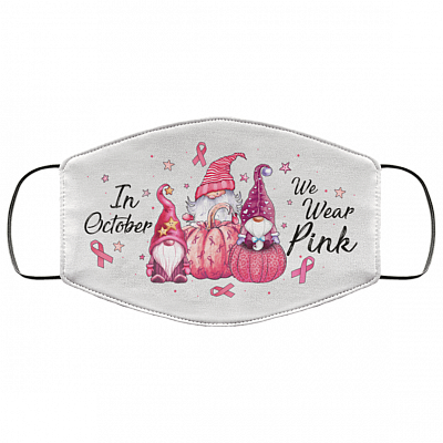 In October We Wear Pink Pumpkin Washable Reusable Custom Printed Cloth Face Mask Cover, White, Cloth Face Cover