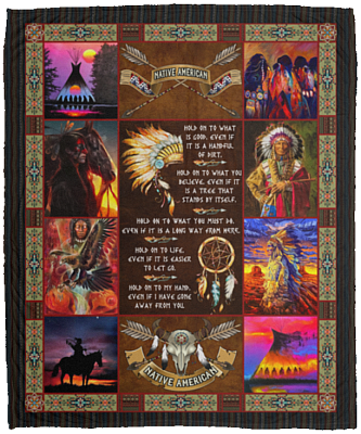 Hold On To What Is Good Native American Fleece Blanket - Premium Mink Sherpa Blanket - Woven Blanket, White, Cozy Plush Fleece Blanket - 50x60