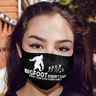 Alternative view of Bigfoot Doesn't Care About Your Stick Figure Family Washable Reusable Custom - Printed Cloth Face Mask Cover
