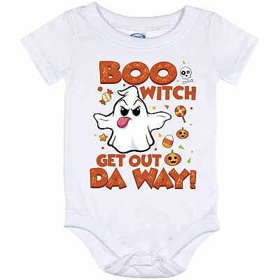 Boo Witch Get Out Da Way Funny Halloween Ghost Baby Onesie - Baby Infant Bodysuit, White, Baby Onesie - 12 Month