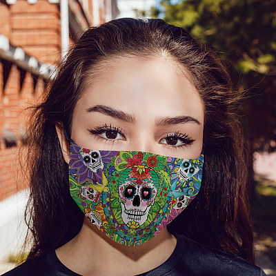 Alternative view of Colorful Mexican Calavera Sugar Skull Mask Washable Reusable Custom – Printed Cloth Face Mask Cover