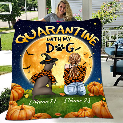 Alternative view of Personalized Quarantine With My Dog Pitbull Halloween Fleece Blanket - Premium Sherpa Blanket