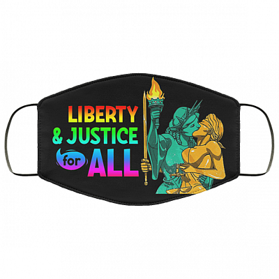 Liberty & Justice For All LGBT Washable Reusable Custom Printed Cloth Face Mask Cover, Black, Cloth Face Cover