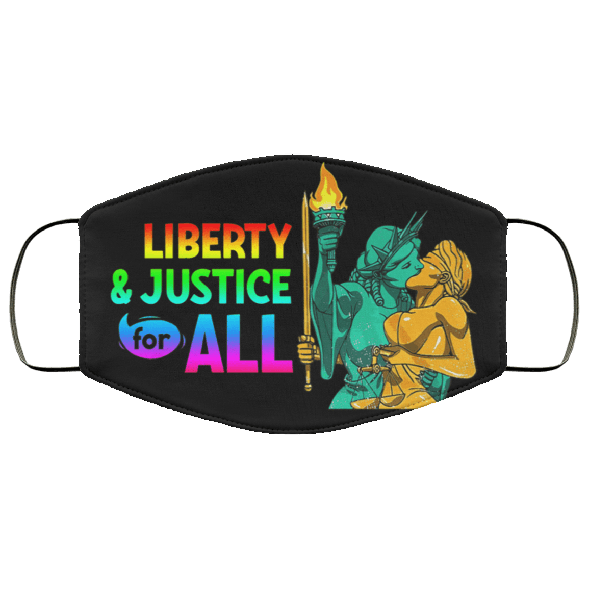 Liberty & Justice For All LGBT Washable Reusable Custom Printed Cloth Face Mask Cover, Black, Cloth Face Cover