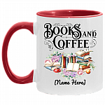 Personalized Books & Coffee Ceramic Accent Mug - Book Lover Gifts Mug, White/Red, 11 oz. Accent Mug
