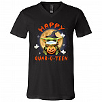 Happy Quar-o-teen Funny Baby Yoda with Mask T-Shirt - V Neck, Black, V-Neck T-Shirt