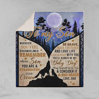 Alternative view of From Dad To My Son Whenever You Feel Overwhelmed Wolf Fleece Blanket – Premium Sherpa Blanket – Woven Blanket