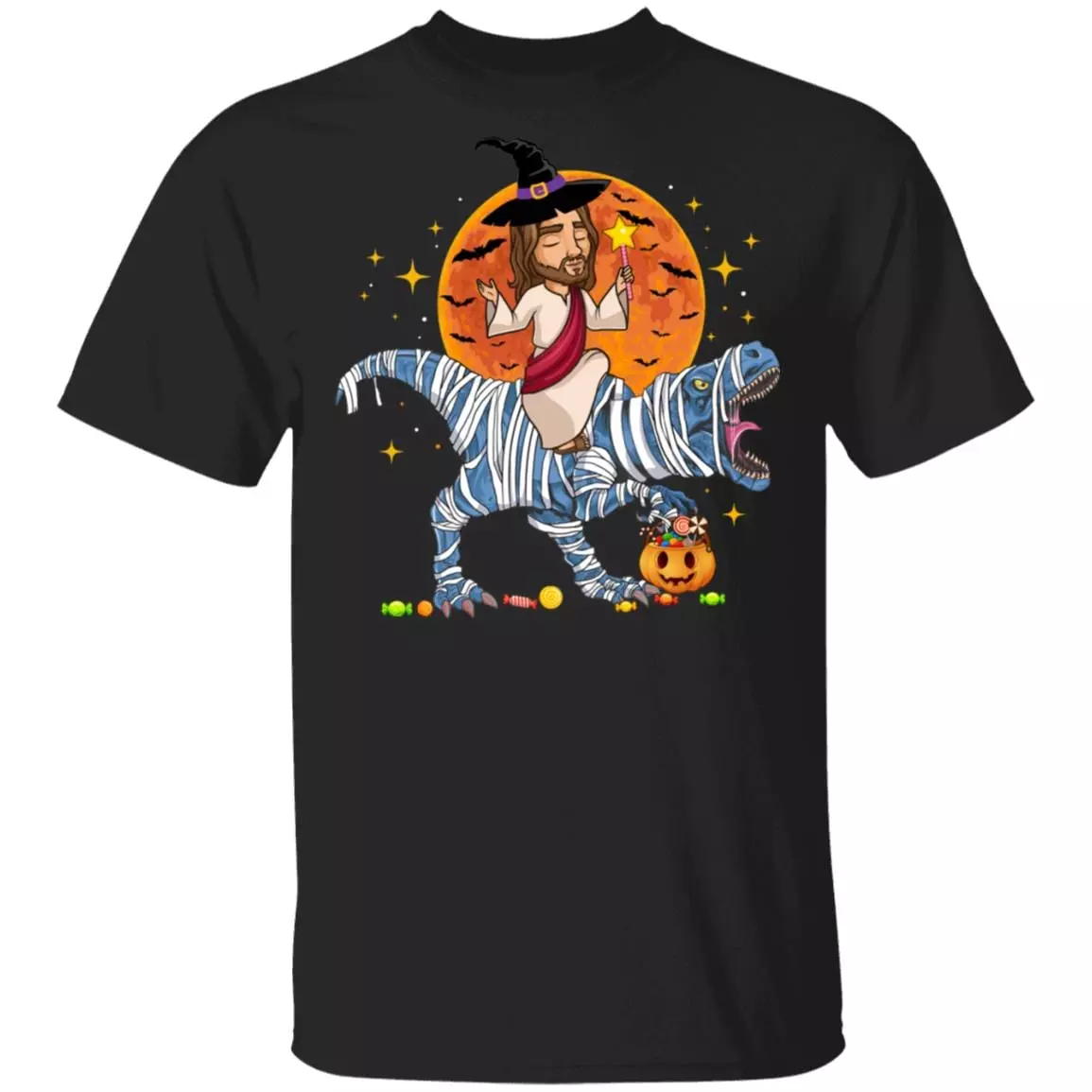 Jesus Riding Dinosaur Halloween Funny T-Shirt - Love Jesus And Dinosaur Shirt, Black, Unisex T-Shirt