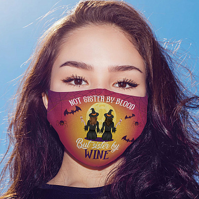 Alternative view of Halloween Not Sister by Blood but Sister by Wine Washable Reusable Custom - Printed Cloth Face Mask Cover