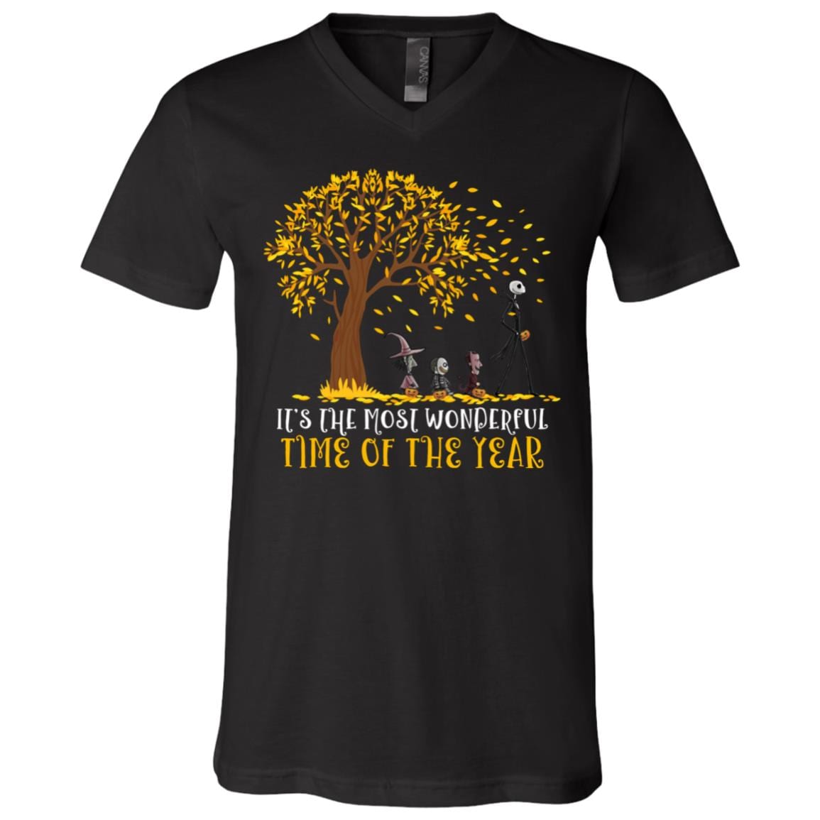 It's The Most Wonderful Time Of The Year Jack Skellinton Nightmare Halloween T-Shirt - V-Neck Tee, Black, V-Neck T-Shirt