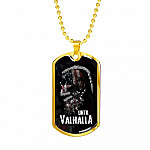 Until Valhalla Viking Dog Tag Pendant Necklace - Skull American Flag Pendant Necklace - Norse Viking Necklace - Dog Tag (Gold Plated)