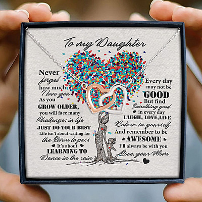 Alternative view of To My Daughter Never Forget How Much I Love You From Mom Interlocking Heart Pendant Necklace