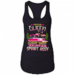 Flamingo Pontoon Queen Classy Sassy and a Smart Assy Cotton Tank Top Tee - Ladies Racerback Tank, Black, Ladies Racerback Tank