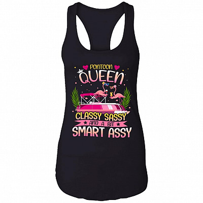 Flamingo Pontoon Queen Classy Sassy and a Smart Assy Cotton Tank Top Tee - Ladies Racerback Tank, Black, Ladies Racerback Tank