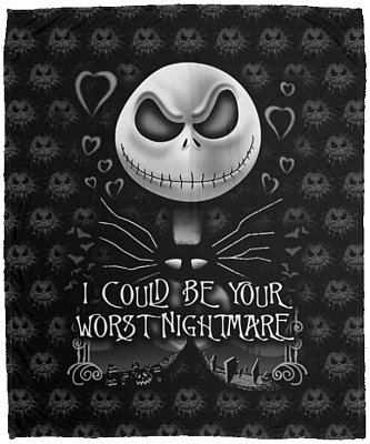 Jack I Could Be Your Worst Nightmare Skellington Fleece Blanket - Sherpa Blanket - Woven Blanket, White, Cozy Plush Fleece Blanket - 50x60