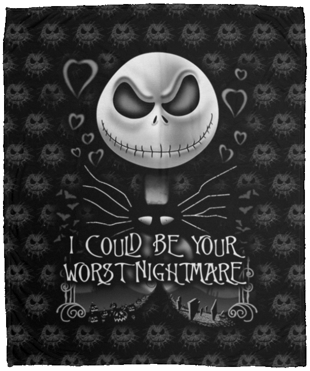 Jack I Could Be Your Worst Nightmare Skellington Fleece Blanket - Sherpa Blanket - Woven Blanket, White, Cozy Plush Fleece Blanket - 50x60