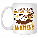 Easily Distracted By Wieners Funny Dachshund Ceramic Coffee Mug - Beer Stein - Water Bottle - Color Changing Mug, White, 11 oz. White Mug