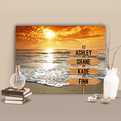 Alternative view of Personalized Family Name Beach Sunset Gallery Wrapped Framed Canvas Prints-Unframed Poster