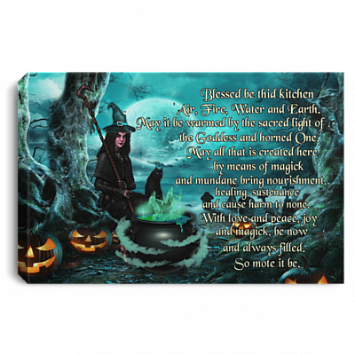 Blessed Be This Kitchen Air Fire Water Earth Witch Gallery Wrapped Framed Canvas Prints-Unframed Poster, White, 0.75'' Framed Canvas