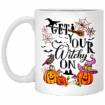 Get Your Witchy On Funny Halloween Ceramic Coffee Mug - Beer Stein - Water Bottle - Color Changing Mug, White, 11 oz. White Mug