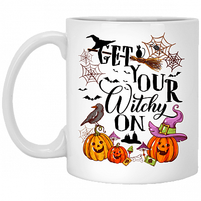 Get Your Witchy On Funny Halloween Ceramic Coffee Mug - Beer Stein - Water Bottle - Color Changing Mug, White, 11 oz. White Mug