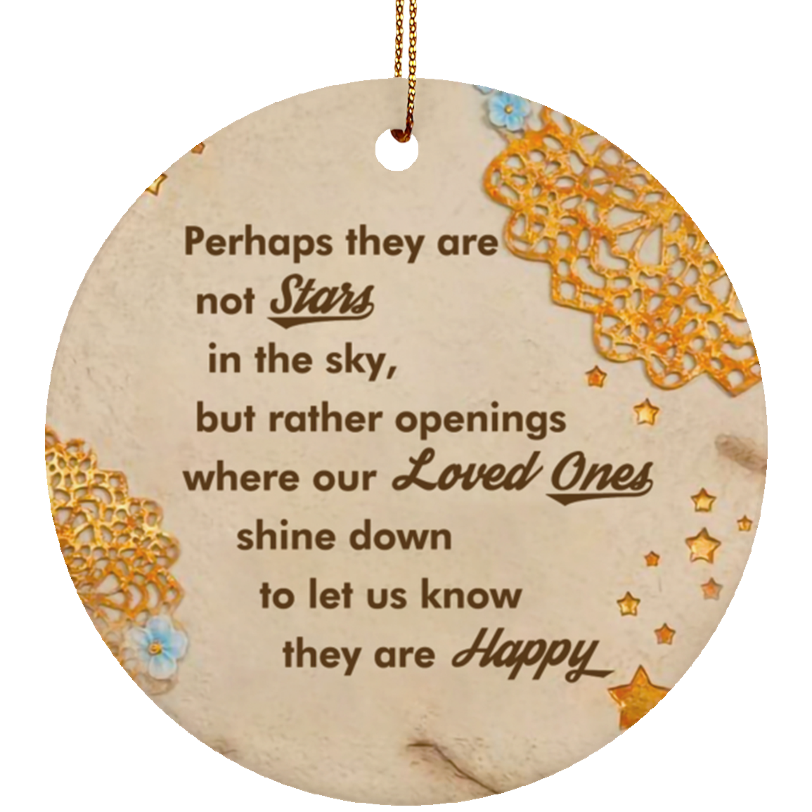 Stars In The Sky Memorial Christmas Ornament Keepsake - Holiday Flat Circle Porcelain Ceramic Ornament, White, Circle Ornament