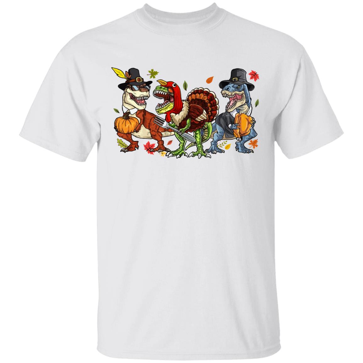 Dinosaurs Halloween Thanksgiving T Shirt - Pumpkin Turkey Shirt - Funny T Rex Shirt, White, Unisex T-Shirt