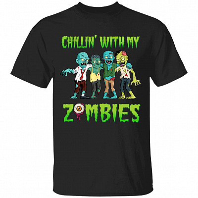 Chillin With My Zombies T Shirt - Funny Halloween Shirt - Halloween Costume Shirt, Black, Unisex T-Shirt