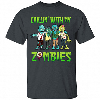 Chillin With My Zombies Kid Shirt - Youth Tee - Funny Halloween Shirt - Halloween Costume Shirt, Dark Heather, Youth T-Shirt